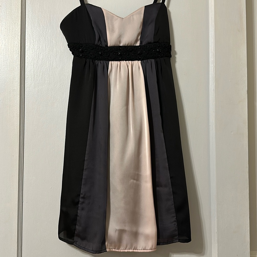 Adjustable Strap Tri-Color Dress with Embellishments & Open Back